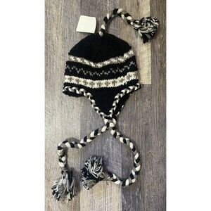 Handmade Wool Ear Flap Beanie Hat 100% Wool Nepal Warm Alpine Ski Unisex NWT